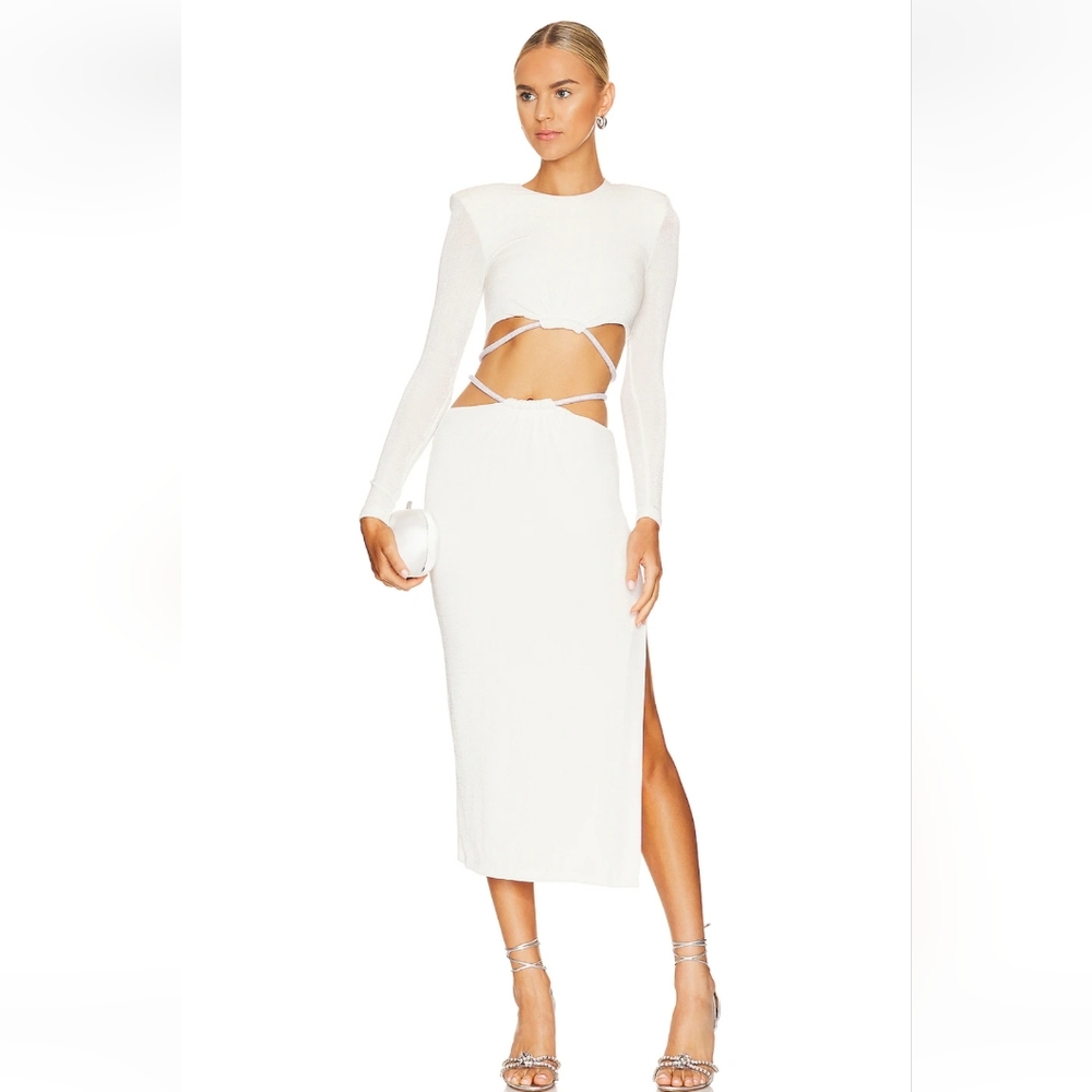 MISHA Alina Slinky Dress in Ivory Size 0 NWT Cutout Long Sleeve